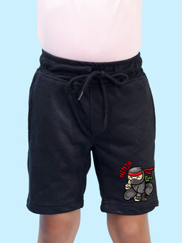 Nusyl - Boys Black Ninja Graphic Printed Shorts