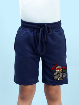 Nusyl - Boys Navy Blue Ninja Graphic Printed Shorts