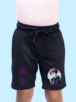 Nusyl - Boys Black Jujutsu Kaisen Graphic Printed Shorts