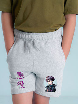 Nusyl - Boys Grey Jujutsu Kaisen Graphic Printed Shorts