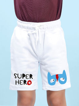 Nusyl - Boys White Super Hero Graphic Printed Shorts