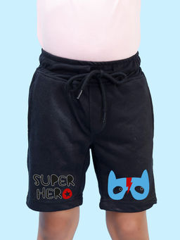 Nusyl - Boys Black Super Hero Graphic Printed Shorts