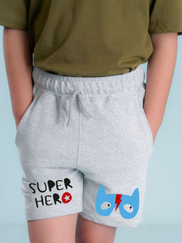 Nusyl - Boys Grey Super Hero Graphic Printed Shorts