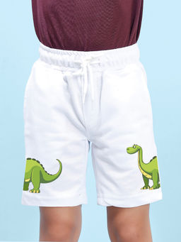 Nusyl - Boys White Dinosaur Graphic Printed Shorts