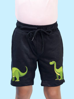 Nusyl - Boys Black Dinosaur Graphic Printed Shorts