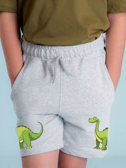 Nusyl - Boys Grey Dinosaur Graphic Printed Shorts