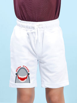 Nusyl - Boys White Shark Attack Graphic Printed Shorts