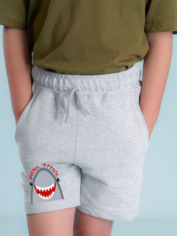 Nusyl - Boys Grey Shark Attack Graphic Printed Shorts