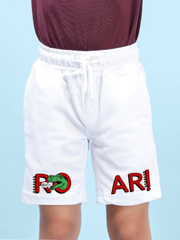 Nusyl - Boys White Roar Graphic Printed Shorts