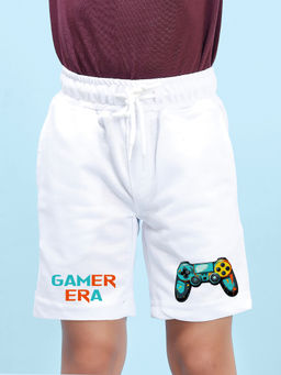 Nusyl - Boys White Gamerrera Graphic Printed Shorts