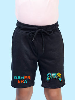 Nusyl - Boys Black Gamerrera Graphic Printed Shorts