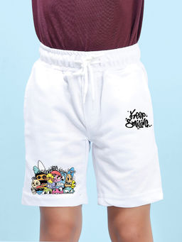 Nusyl - Boys White Keep Smiling Graphic Printed Shorts