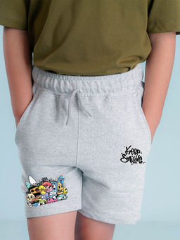 Nusyl - Boys Grey Keep Smiling Graphic Printed Shorts