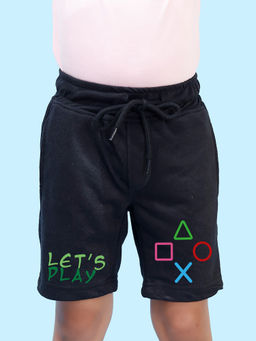 Nusyl - Boys Black Lets Play Graphic Printed Shorts