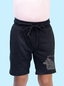 Nusyl - Boys Black Wolf Graphic Printed Shorts