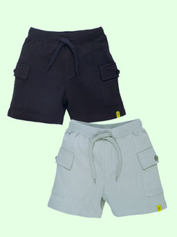 KiddoPanti - Boys Green and Black Cotton Basic Knit Shorts (Pack of 2)