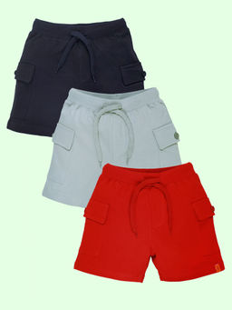 KiddoPanti - Boys Black-Red and Steel Grey Basic Knit Shorts (Pack of 3)