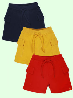 KiddoPanti - Boys Yellow-Red and Navy Blue Basic Knit Shorts (Pack of 3)