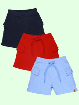 KiddoPanti - Boys Blue-Red and Navy Blue Basic Knit Shorts (Pack of 3)