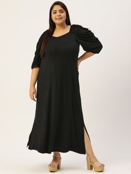theRebelinme - Plus Size Women Black Solid Color Viscose Knitted Maxi Dress