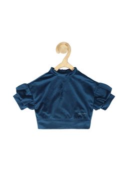 Peter England - Girls Blue Solid Partywear Crop Top