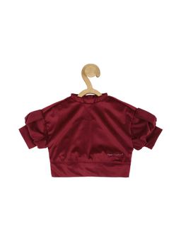 Peter England - Girls Maroon Solid Partywear Crop Top