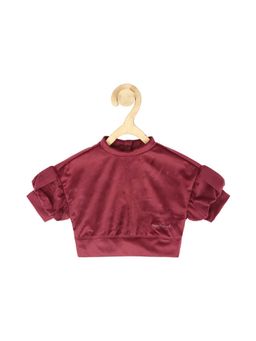 Peter England - Girls Maroon Solid Partywear Crop Top