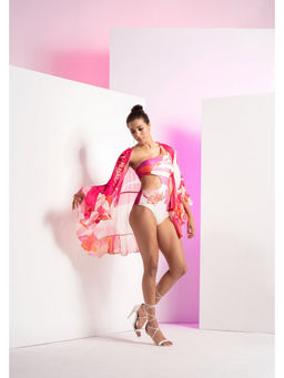 MANDIRA WIRK - Women Pink Abstract Muse Bodysuit with Cape