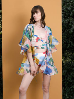 MANDIRA WIRK - Women Multi Colour Hibiscus Off Shoulder Bodysuit with Cover Up