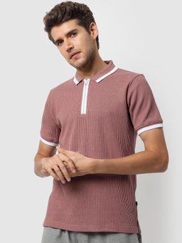 Campus Sutra - Men Solid Polo Neck Purple T-Shirt