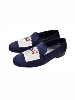 SHUTIQ - All In Navy Blue Embroidered Leather Loafers