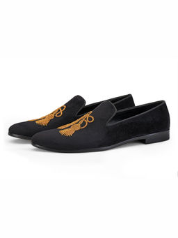 SHUTIQ - Amadai Coal Black Embroidered Loafers
