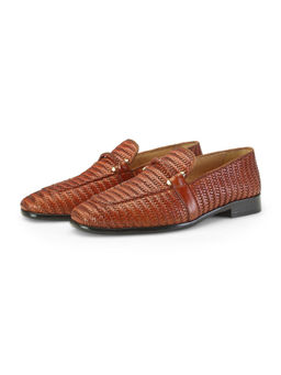 SHUTIQ - Tan Arzan Woven Leather Loafers