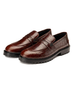 SHUTIQ - Cocoa Brown Barbados Croco Loafers