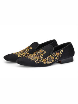 SHUTIQ - Bardoz Coal Black Embroidered Loafers