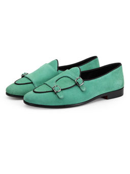 SHUTIQ - Basil Batwing Green Double Monk Straps Shoes