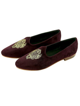 SHUTIQ - Burgundy Velour Leather Mojaris