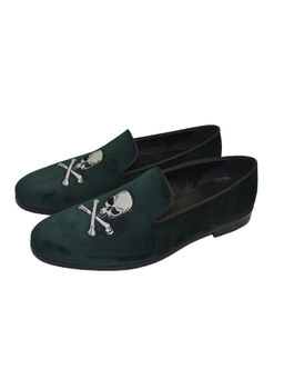 SHUTIQ - Emerald Green Skull Embroidered Loafers