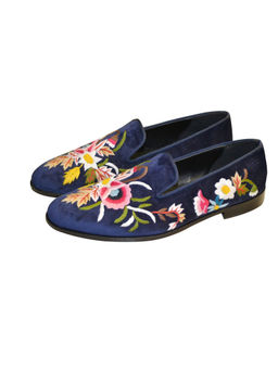 SHUTIQ - Florid Sapphire Blue Floral Embroidered Loafers