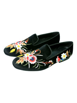 SHUTIQ - Florid Green Floral Embroidered Loafers