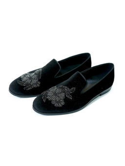 SHUTIQ - Florido Crystal Coal Black Embellished Loafers