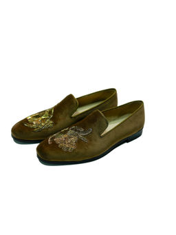 SHUTIQ - Florido Gold Crystal Zardozi Embroidered Loafers