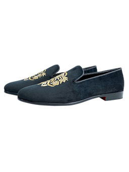 SHUTIQ - Henna Coal Black Zardozi Embroidered Loafers