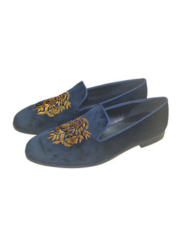 SHUTIQ - Henna Navy Zardozi Embroidered Loafers
