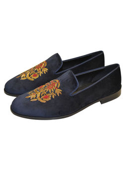 SHUTIQ - Henna Sapphire Blue Velvet Mojaris