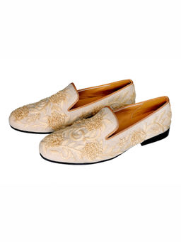 SHUTIQ - Mountmellic Creme Embroidered Loafers
