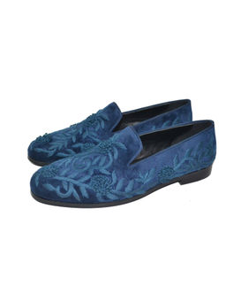 SHUTIQ - Mountmellic Sapphire Blue Embroidered Loafers