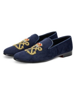 SHUTIQ - Sapphire Blue Crossed Anchor Embroidered Loafers