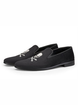 SHUTIQ - Skull Embroidered Coal Black Loafers