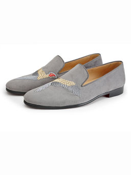 SHUTIQ - Sterling Phoenix Grey Embroidered Loafers